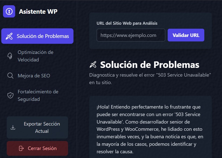Asistente de WordPress para solucionar error 503