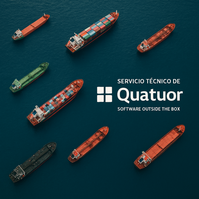 Servicio Técnico de Quatuor software outside the box Somos una ingeniería de proyectos de software con base tecnológica Normativa G4 G3 de aduanas marítimas en España. Anuncisclas presenta la tecnología de Quatuor TMS para automatizar el cumplimiento AEAT y el CAU.